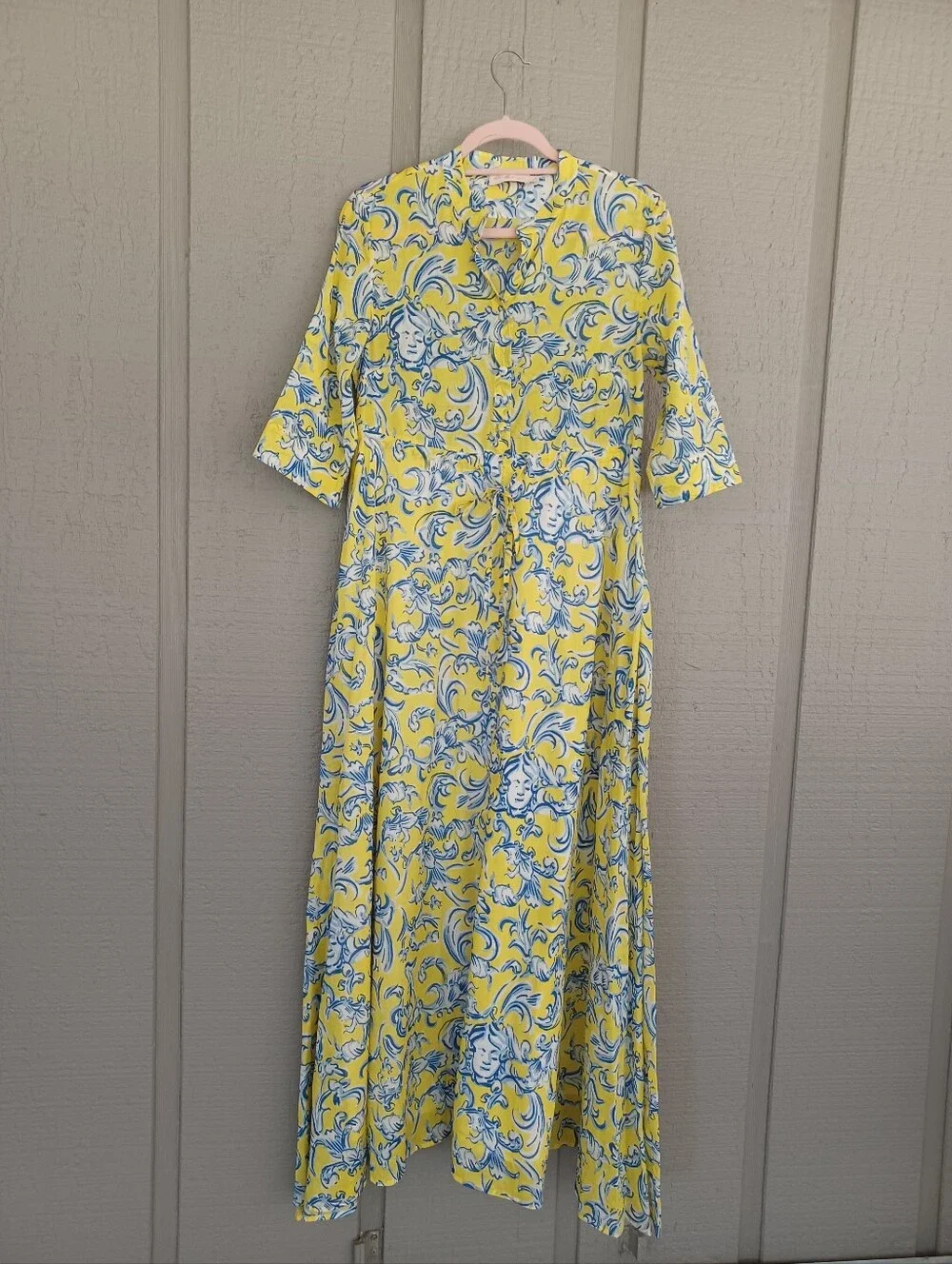 Tory Burch Printed Cotton Maxi Dress Size S Women Pocket Drawstring Resortwear